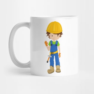 Construction Worker, Brown Hair, Cute Boy, Hammer Mug